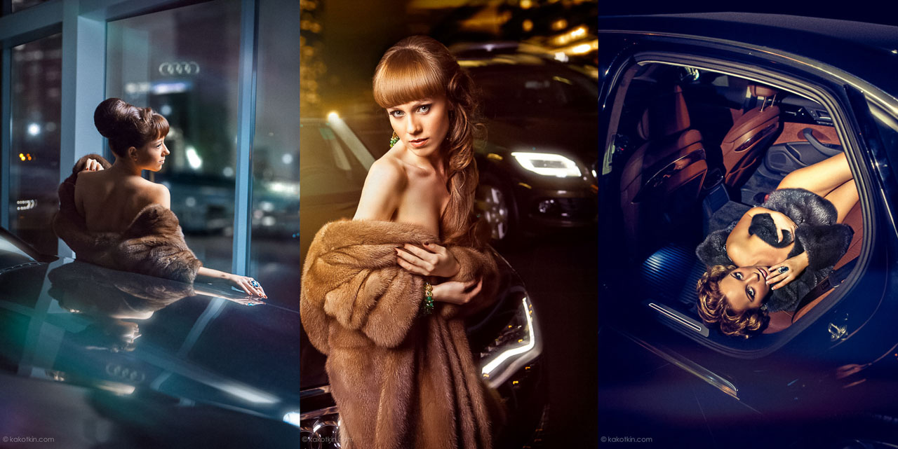 Фотосессия для автокалендаря Ауди девушки и автомобиль календарь Москва фотограф Роман Какоткин реклама