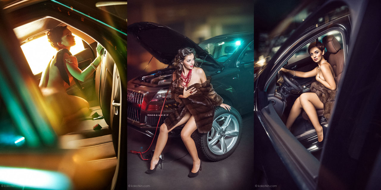 Фотосессия для автокалендаря Ауди девушки и автомобиль календарь Москва фотограф Роман Какоткин реклама