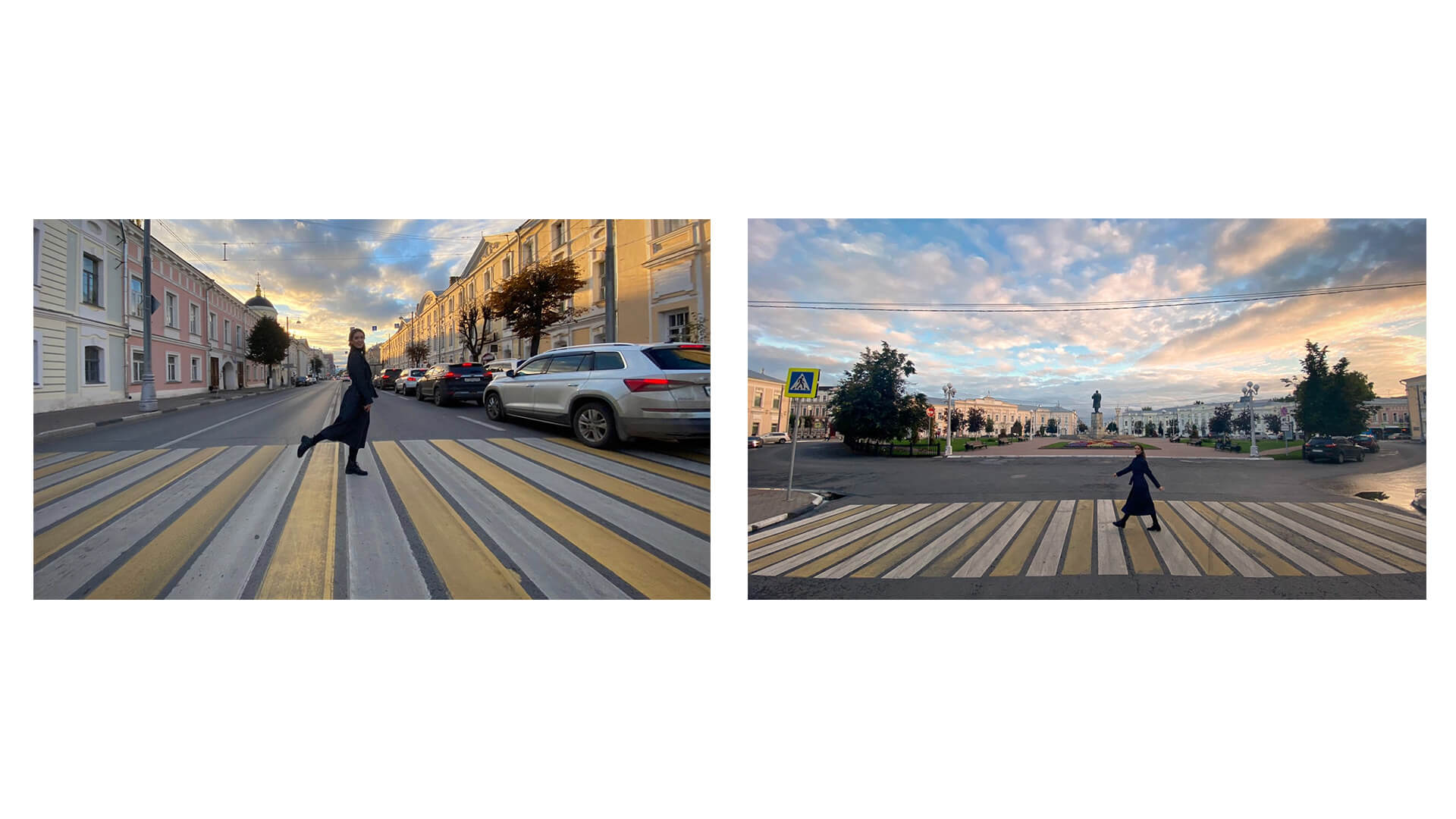 Фотосессия красивой девушки на пешеходном переходе на смартфон в Твери.